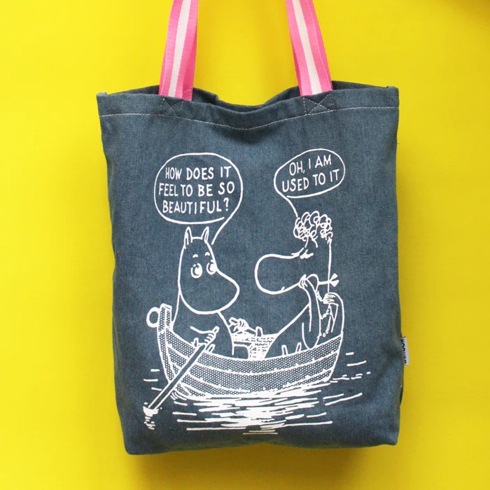 Moomin Be Beautiful Denim Tote Bag by House of disaster