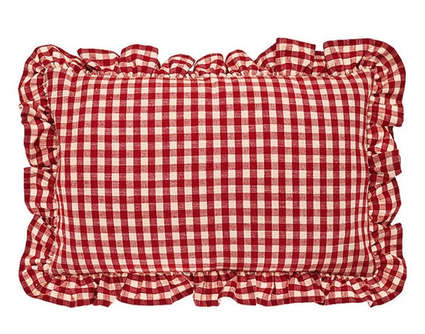 Red Gingham Ruffle Cushion by Walton & Co