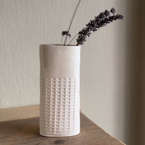 Jk 14 Waffle Design Porcelain Ceramic Vase by JK POTTERY