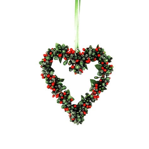 14cm Red and Green Berrybud Heart Decorative Hanging by Ascalon Design Ltd