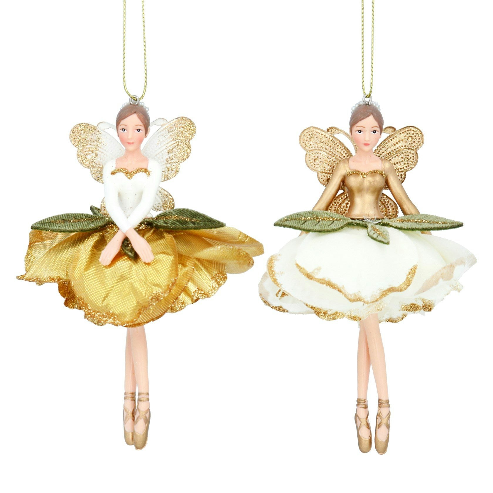 Cream and Gold Fabric Petal Fairy Decoration by Gisela Graham