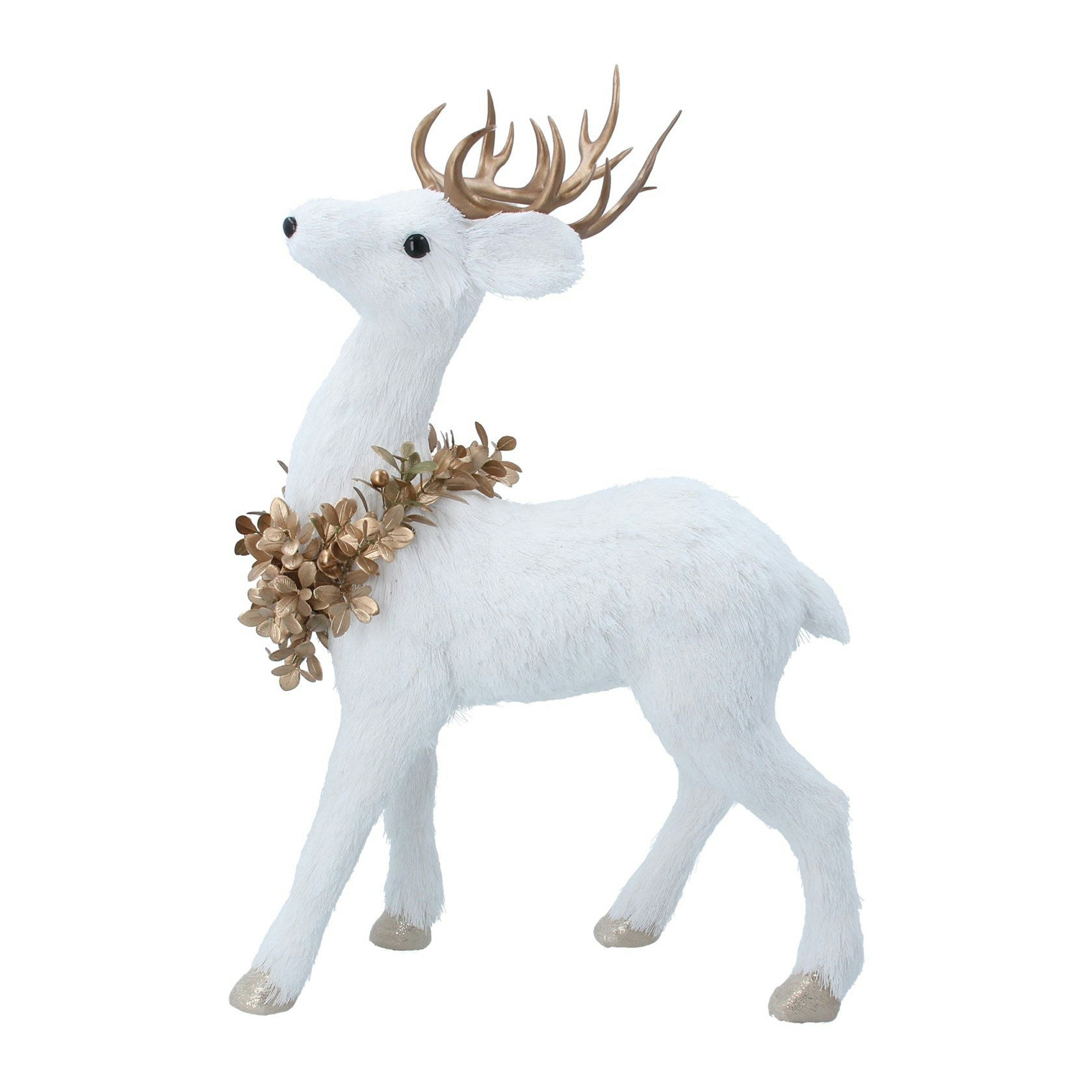 White Bristle Deer with Wreath and Crown by Gisela Graham