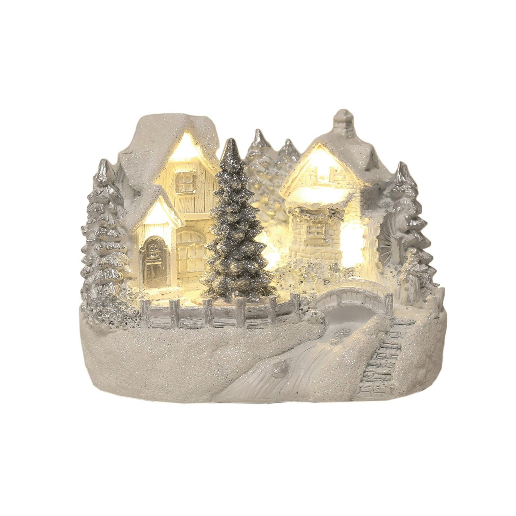 19cm LED Light Up Decorative White and Silver Riverside Cottage by Sass & Belle