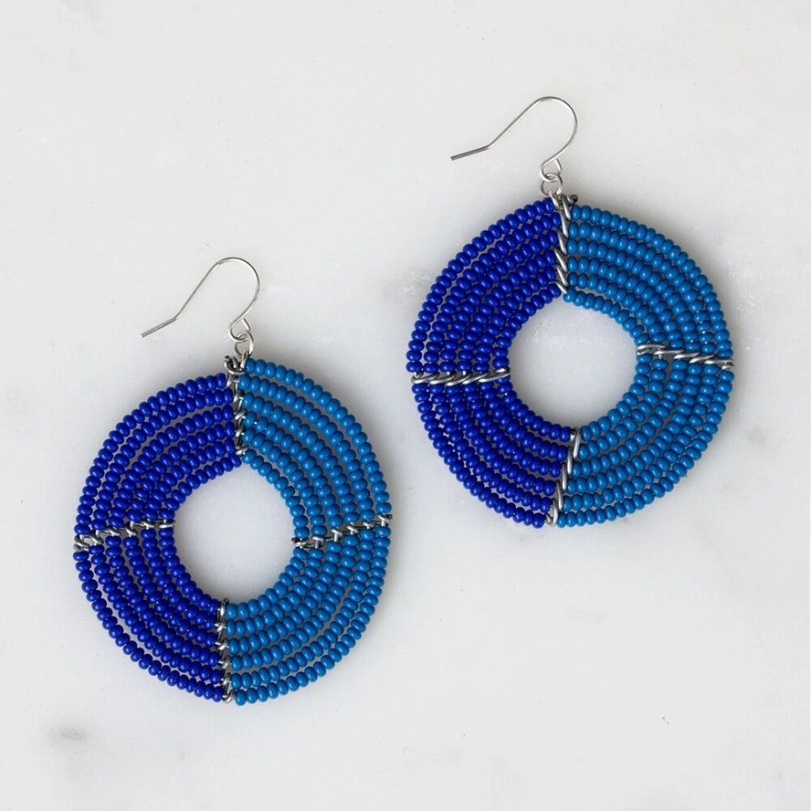 Dusky Blue and Cobalt Blue Ngare Earrings by Bohemia Designs