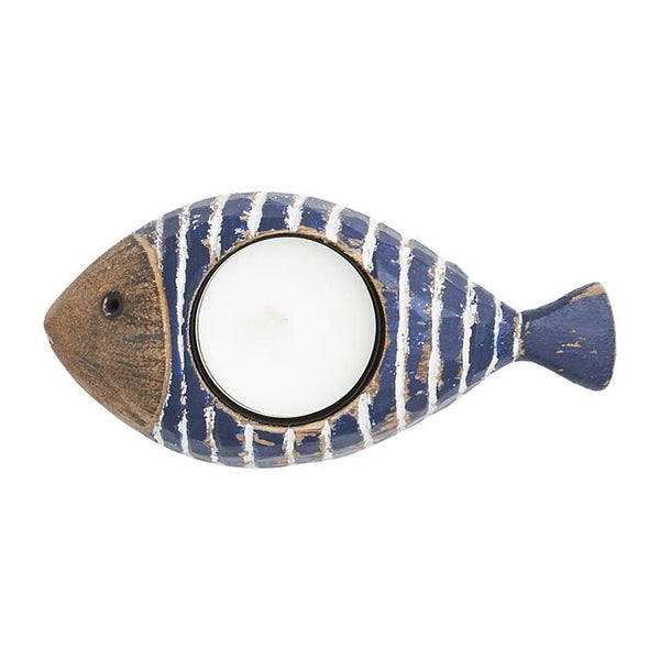 Wooden Blue Fish Tealight Holder by Distinctly Living