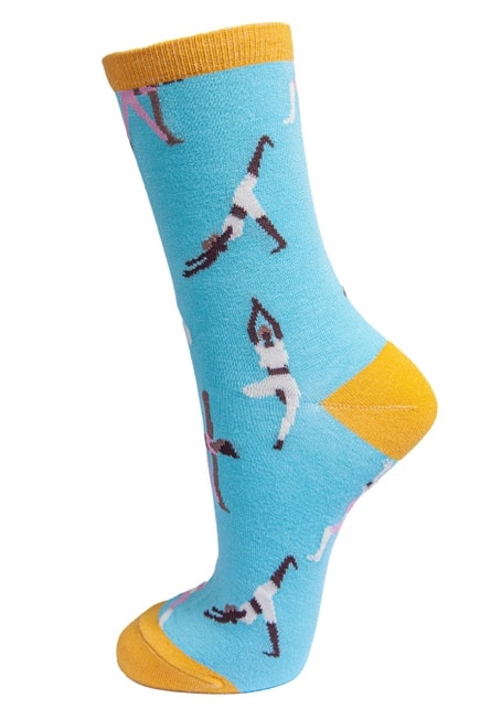 Women's Yoga Print Bamboo Socks in Blue by Sock Talk
