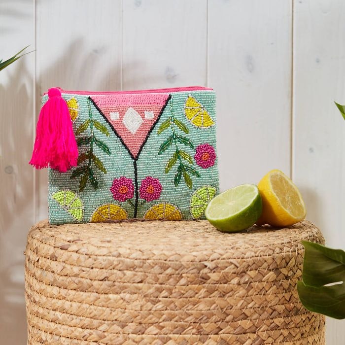 Beaded Pouch with Flowers and Lemon Slices by Richard Lang & Son