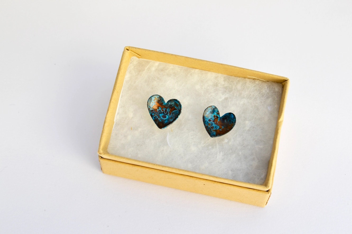 Copper Heart Stud Earrings by Stephanie Hopkins