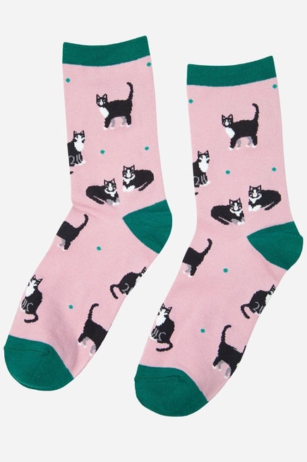 Women's Cat Print Bamboo Socks in Pink by Sock Talk
